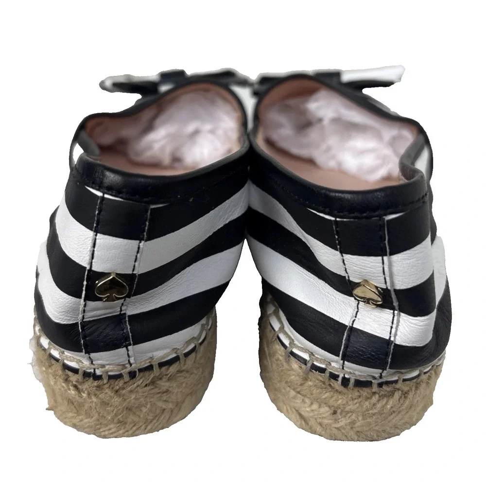 Kate Spade Linds Bow Espadrille Striped Womens 10 Shoes Black White Preppy